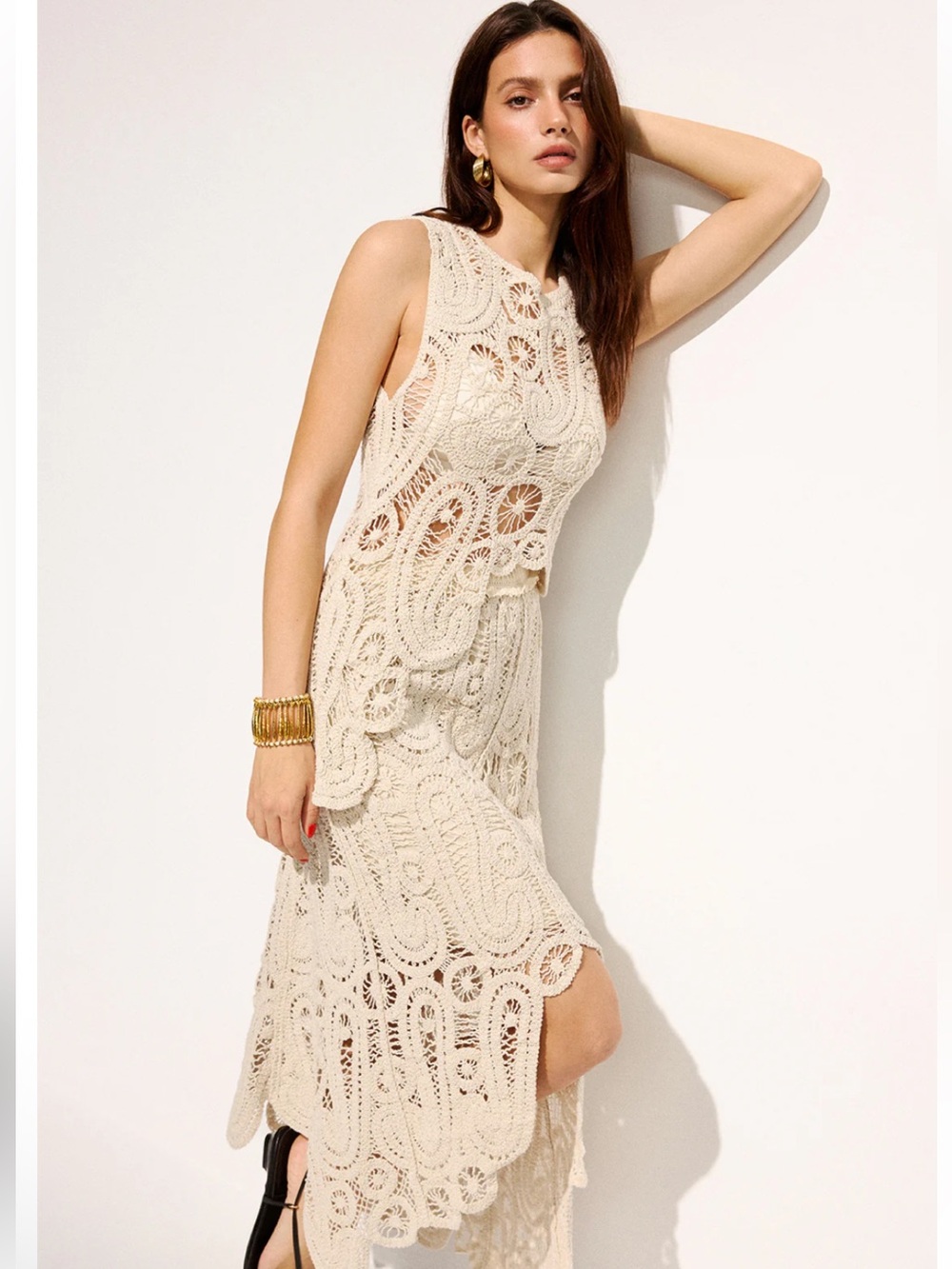 Commense Women’s Cream Crochet Tip & Skirt Set Medium NWT - Picture 4 of 9